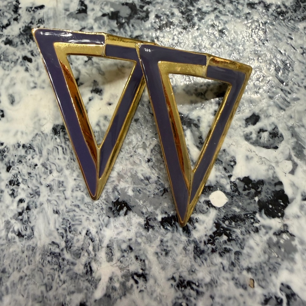 Geometric Gold and Purple Earrings